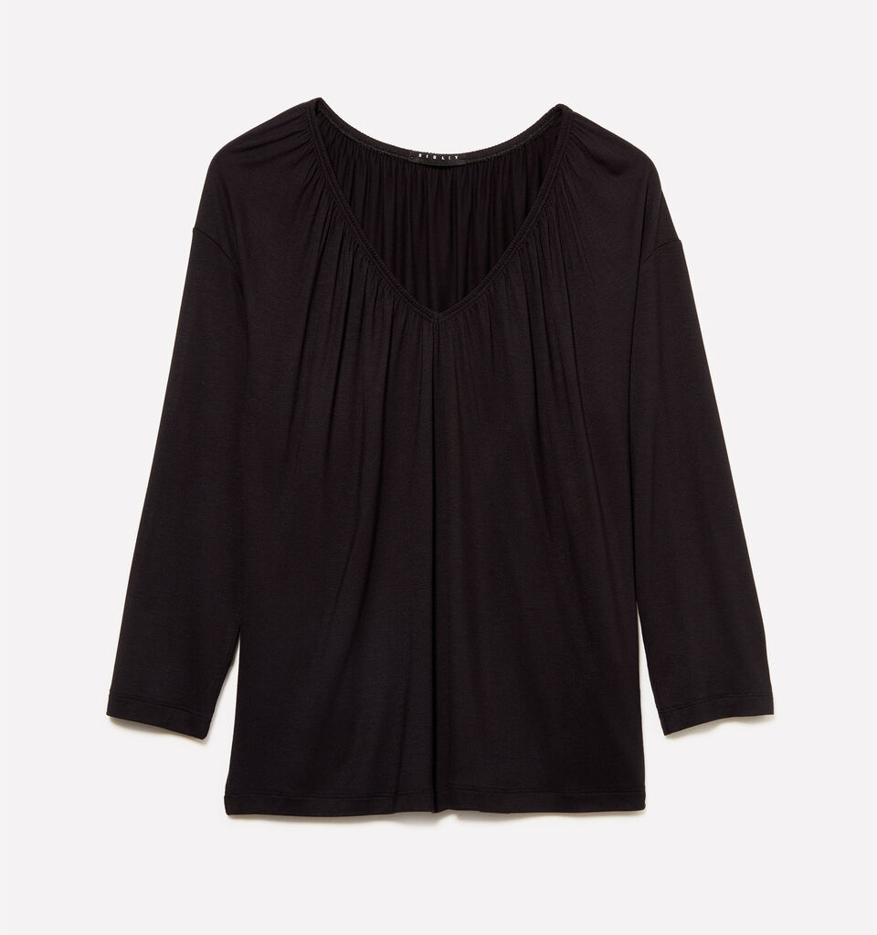 Black t-shirt with curl - women's long sleeve t-shirts - Black | Sisley image number 5